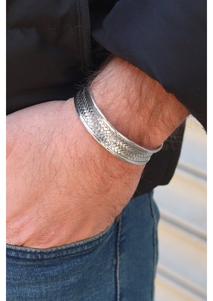 Hasır Model 925 Ayar Saf Gümüş Erkek Bilezik 201022806 modelleri