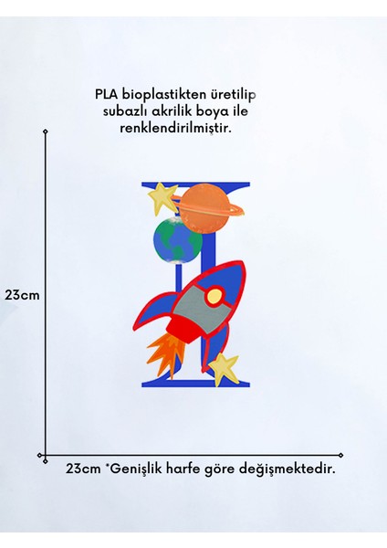 Alvina Atölye Uzay Figürlü Çocuk Odası Harf Duvar Dekoru - Bioplastik