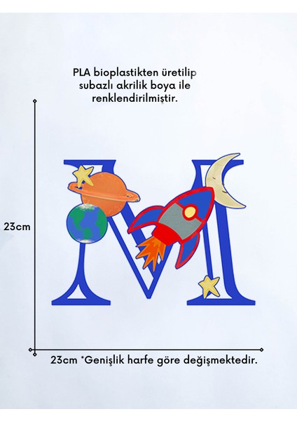 Alvina Atölye Uzay Figürlü Çocuk Odası Harf Duvar Dekoru - Bioplastik