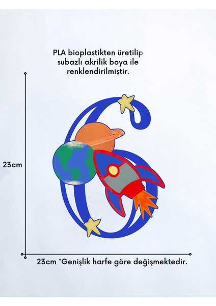 Alvina Atölye Uzay Figürlü Çocuk Odası Harf Duvar Dekoru - Bioplastik
