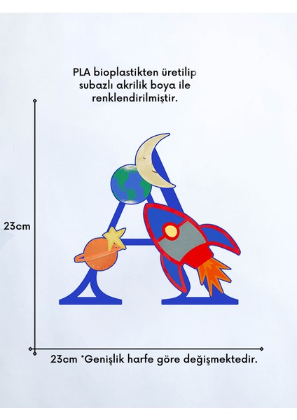 Alvina Atölye Uzay Figürlü Çocuk Odası Harf Duvar Dekoru - Bioplastik