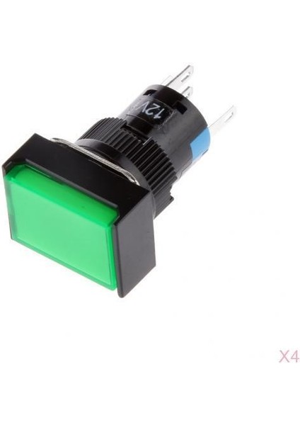 4x Dc 12V LED Işık Spdt Anlık Kare Pushbutton Anahtarları 16MM Yeşil (Yurt Dışından)