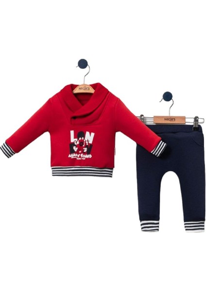235057 Erkek Bebek Yakalı London Üç Ip Özgün Kırmızı Eşofman Takım