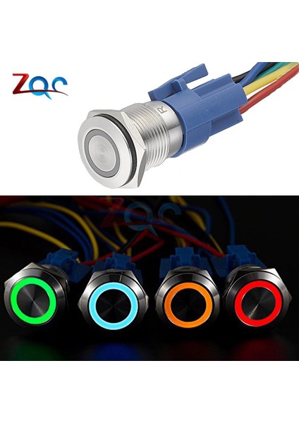 19MM Metal Halka Şeklindeki Basmalı Düğme Anahtarı Halkası LED 12 V Kendini Kurtarma Anlık Kendinden Kilitleme Sıfırlama Mandallama Su Geçirmez Araba Oto Motor (Yurt Dışından)