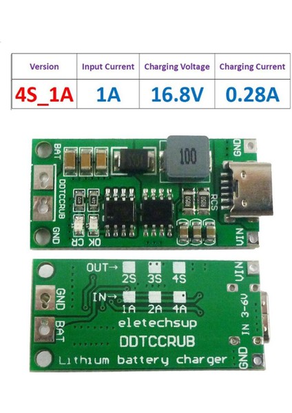 2s 3s 4s 1A Lityum Pil Şarj Cihazı Modülü Step-Up Boost Lipo Polimer Li-Ion Şarj Cihazı Dc 3.7V 5V Tip-C 8.4V 12.6V 16.8V (Yurt Dışından)