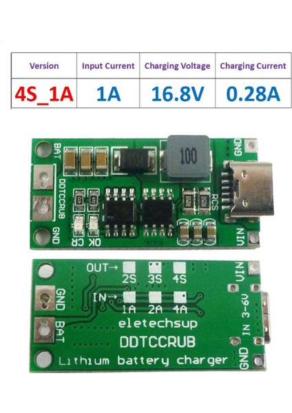 2s 3s 4s 1A Lityum Pil Şarj Cihazı Modülü Step-Up Boost Lipo Polimer Li-Ion Şarj Cihazı Dc 3.7V 5V Tip-C 8.4V 12.6V 16.8V (Yurt Dışından)