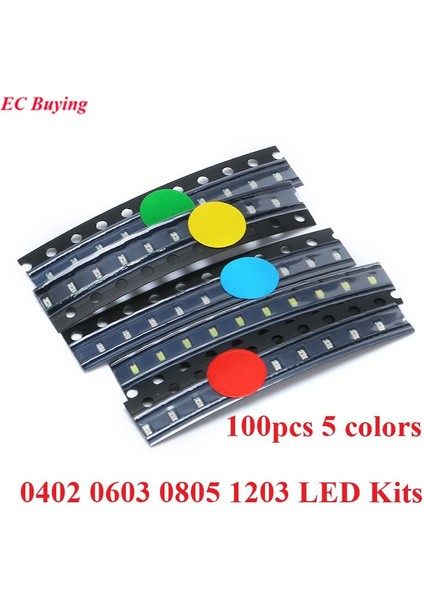 100 Adet 5 Çeşit Her Biri 20 Adet 0402 0603 0805 1206 Smd LED Elektronik Kiti Kırmızı Sarı Yeşil Beyaz Mavi Işık Yayan Diyot Su Şeffaf Işık Diyot Seti (Yurt Dışından)