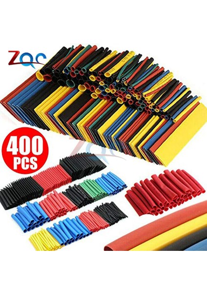 400 Adet Set Çeşitli Poliolefin Daralan Isı Borusu Shrink Kollu Sarma Tel Yalıtımlı Sleeving Boru Seti 2:1 Çok Renkli (Yurt Dışından)