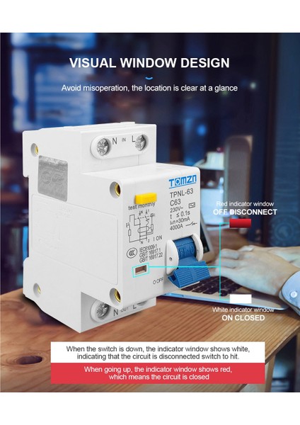 Tomzn Tpnl Dpnl 230V 1p+N Aşırı ve Kısa Akım Korumalı Kaçak Akım Devre Kesici Rcbo Mcb, Tpnl 63A (Yurt Dışından)