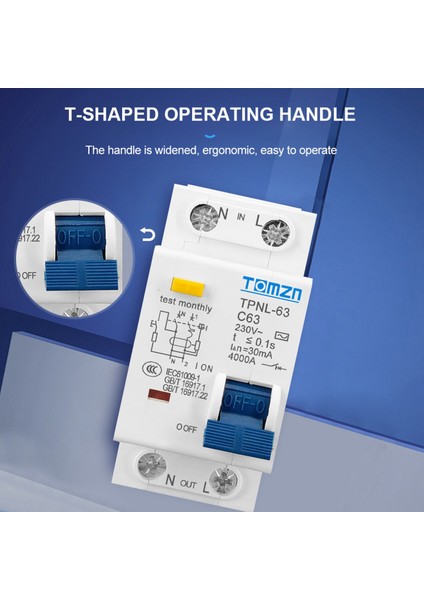 Tomzn Tpnl Dpnl 230V 1p+N Aşırı ve Kısa Akım Korumalı Kaçak Akım Devre Kesici Rcbo Mcb, Tpnl 63A (Yurt Dışından)