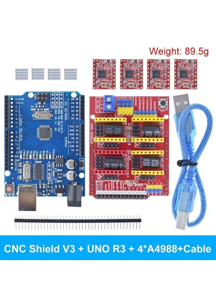 Tzt Cnc Kalkanı V3 Oyma Makinesi 3D Baskı + 4 Adet DRV8825 Veya A4988 Sürücü Genişletme Kartı Arduino + Uno R3 USB Kablosu ile (Yurt Dışından)