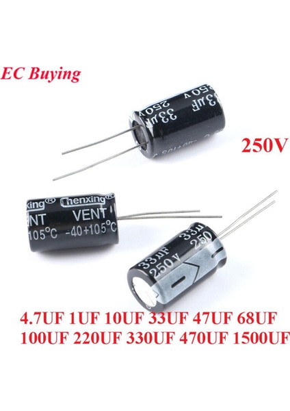 50 Adet Dıp Elektrolitik Kondansatör 250V 4.7uf 1uf 10UF 33UF 47UF 68UF 100UF 220UF 330UF 470UF 1500UF ±20% Alüminyum Kondansatör (Yurt Dışından)