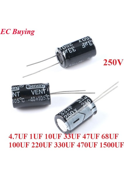 50 Adet Dıp Elektrolitik Kondansatör 250V 4.7uf 1uf 10UF 33UF 47UF 68UF 100UF 220UF 330UF 470UF 1500UF ±20% Alüminyum Kondansatör (Yurt Dışından)