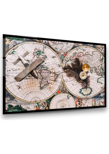 Eski Dünya Haritası Yatay Cam Tablo