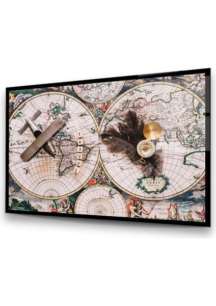 Eski Dünya Haritası Yatay Cam Tablo modelleri