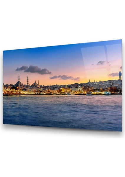 Panoramik Istanbul Manzarası Yatay Cam Tablo modelleri
