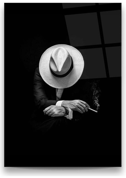 Şapkalı Adam Dikey Cam Tablo fiyatları