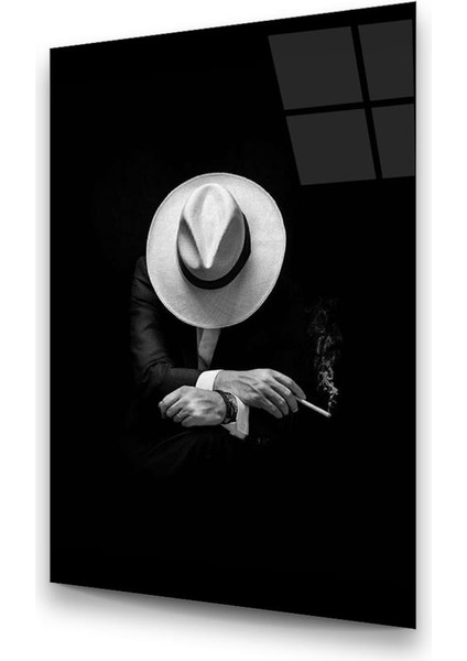 Şapkalı Adam Dikey Cam Tablo modelleri