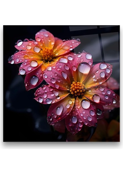 Çiçek ve Su Damlası Kare Cam Tablo fiyatları