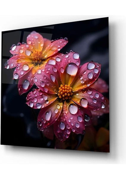 Çiçek ve Su Damlası Kare Cam Tablo modelleri