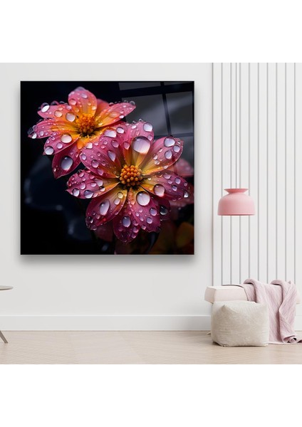Çiçek ve Su Damlası Kare Cam Tablo fırsatları