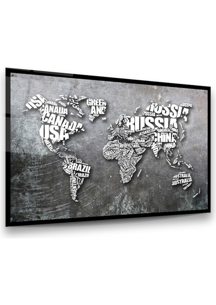 Dünya Haritası Yatay Cam Tablo