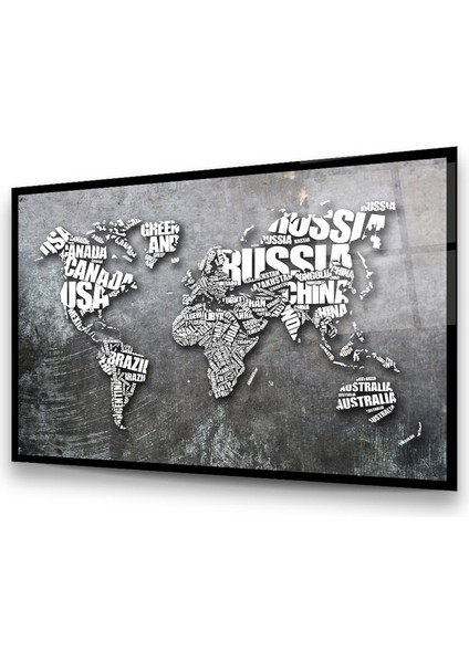 Dünya Haritası Yatay Cam Tablo modelleri