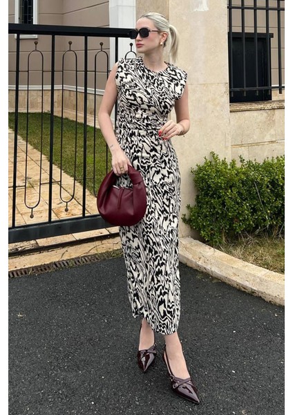 Krem Bisiklet Yaka Desenli Elbise MG2027 fırsatları