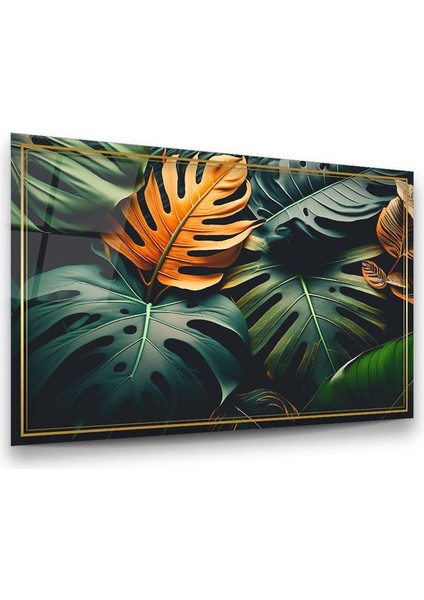 Yapraklar Manipülasyon 2 Yatay Cam Tablo