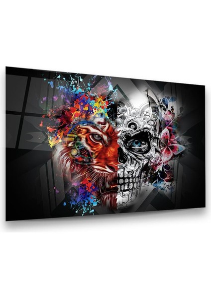 Aslan ve Kurukafa Yatay Cam Tablo