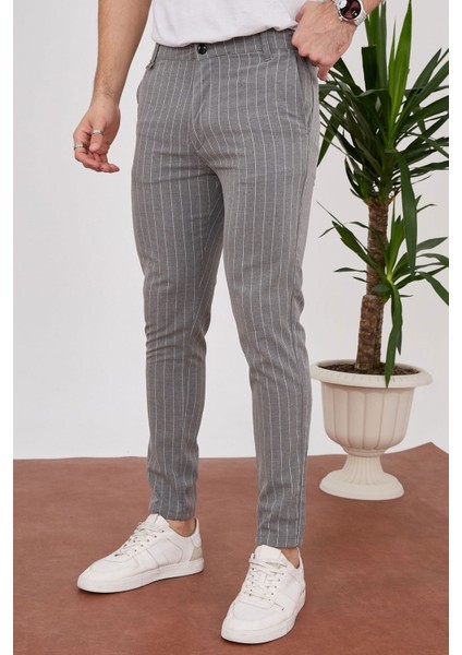Bayaygun 4013 Slim Fit Ince Çizgili Pantolon_gri
