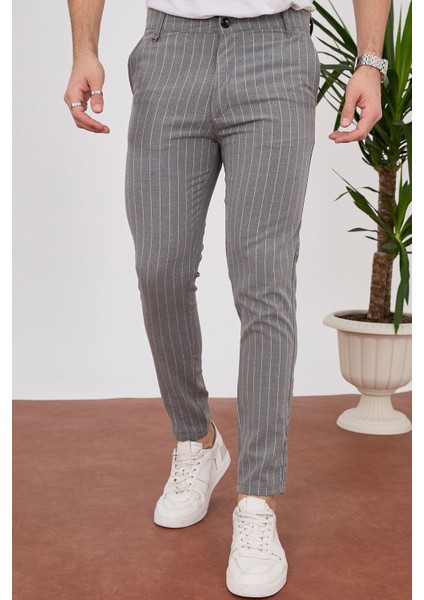 Bayaygun 4013 Slim Fit Ince Çizgili Pantolon_gri fiyatları