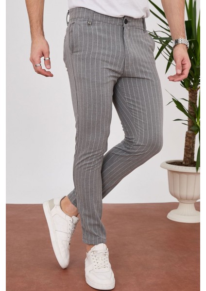 Bayaygun 4013 Slim Fit Ince Çizgili Pantolon_gri modelleri