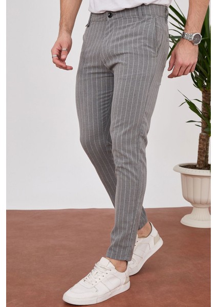 Bayaygun 4013 Slim Fit Ince Çizgili Pantolon_gri fırsatları