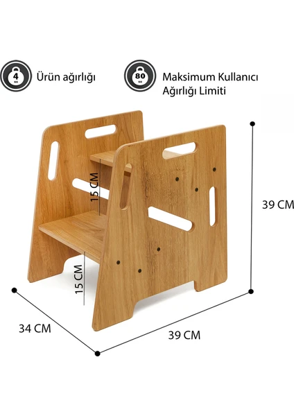 Çocuk / Yetişkin Montessori Ahşap Basamak, Yükseltici, Tabure