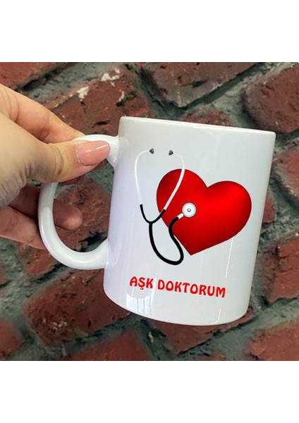 Size Özel Aşk Doktorum Seramik Baskılı Kupa Bardaklar