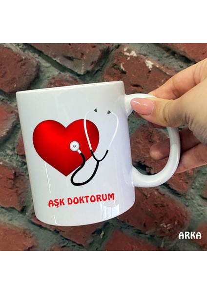 Size Özel Aşk Doktorum Seramik Baskılı Kupa Bardaklar