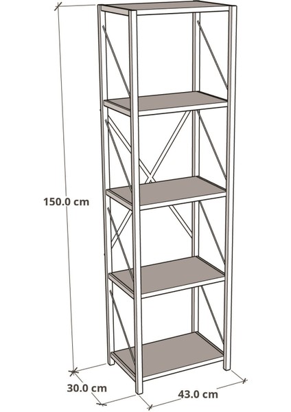 5 Dar Raflı Metal Kitaplık Dekoratif Çok Amaçlı Raf - Atlantik Çam