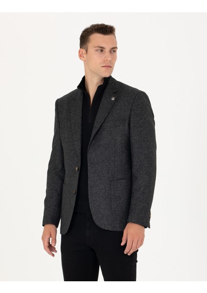 Erkek Antrasit Slim Fit Yün Karışımlı Ceket 50272754-VR006