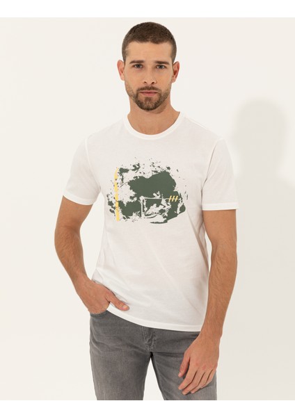 Erkek Ecru Slim Fit Bisiklet Yaka Tişört 50249353-VR019