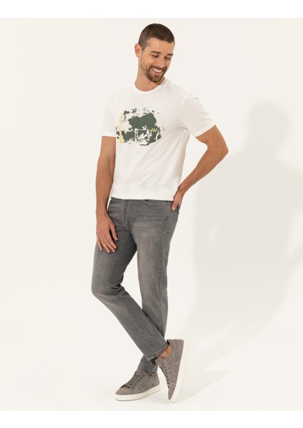 Erkek Ecru Slim Fit Bisiklet Yaka Tişört 50249353-VR019