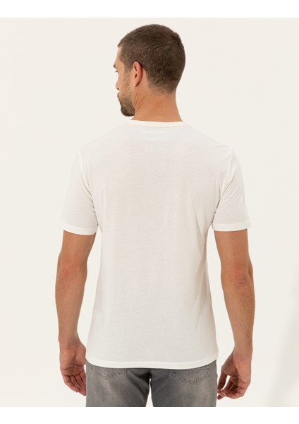 Erkek Ecru Slim Fit Bisiklet Yaka Tişört 50249353-VR019