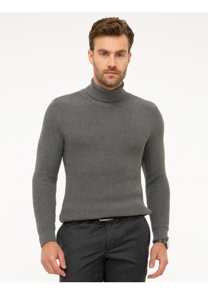 Erkek Gri Melanj Slim Fit Triko Kazak 50193385-VR086