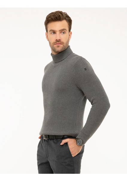 Erkek Gri Melanj Slim Fit Triko Kazak 50193385-VR086