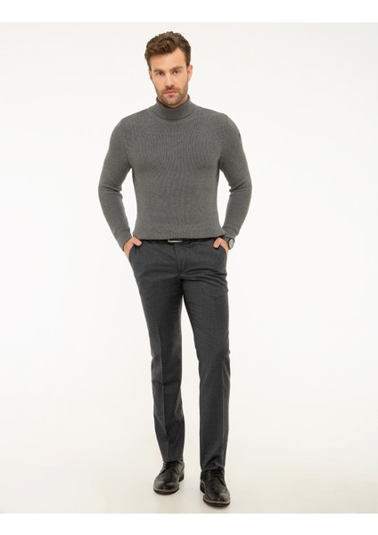 Erkek Gri Melanj Slim Fit Triko Kazak 50193385-VR086