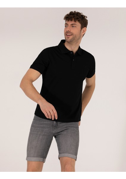 Pierre Cardin Erkek Siyah Regular Fit Polo Yaka Merserize Tişört 50262665-VR046