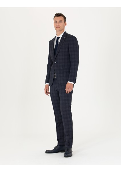 Erkek Lacivert Ekose Ekstra Slim Fit Yün Karışımlı Takım Elbise 50272766-VR033 modelleri