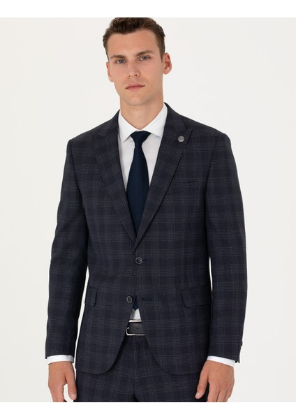 Erkek Lacivert Ekose Ekstra Slim Fit Yün Karışımlı Takım Elbise 50272766-VR033 fırsatları
