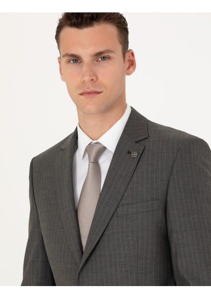 Erkek Kahverengi Çizgili Ex.Slim Fit Takım Elbise 50272707-VR029