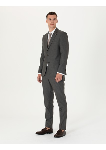 Erkek Kahverengi Çizgili Ex.Slim Fit Takım Elbise 50272707-VR029